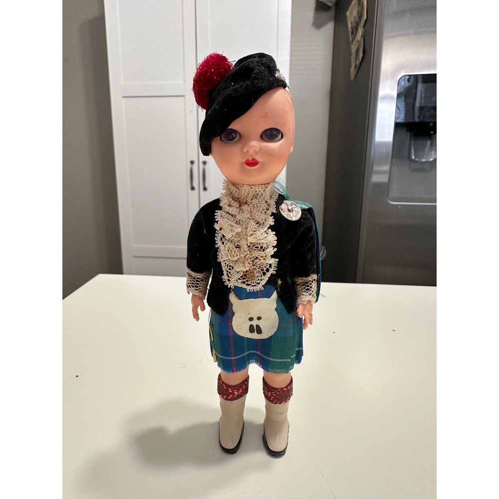 Vintage Scottish Kilt Doll Souvenir Outfit Hat Plaid Tartan